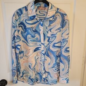 She Is Us Marble Pattern Sheer Button Down Shirt, Sz XS